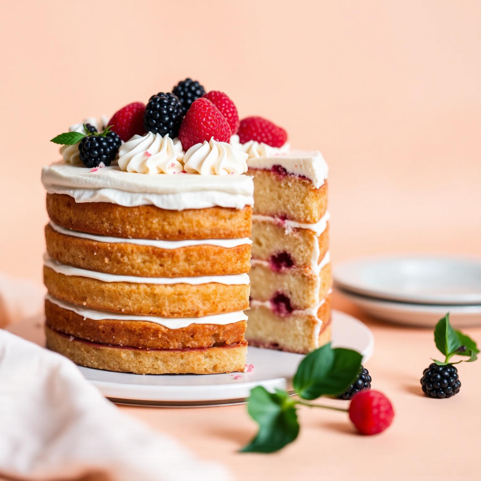 Bolo artesanal com frutas vermelhas